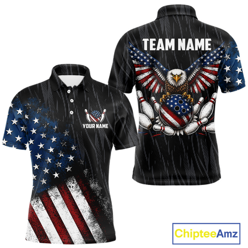Custom US Eagle Bowling Jersey Bowling Team Shirts Bowling League Polo & 1/4 Zip