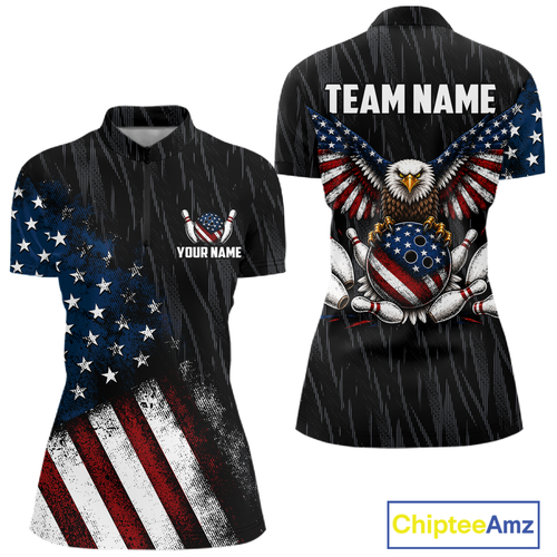 Custom US Eagle Bowling Jersey Bowling Team Shirts Bowling League Polo & 1/4 Zip