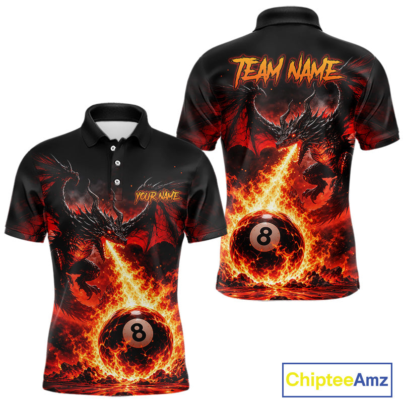 Custom Red Flame Dragon 8 Ball Pool Shirts Billiard Shirts Billiard Team Jersey