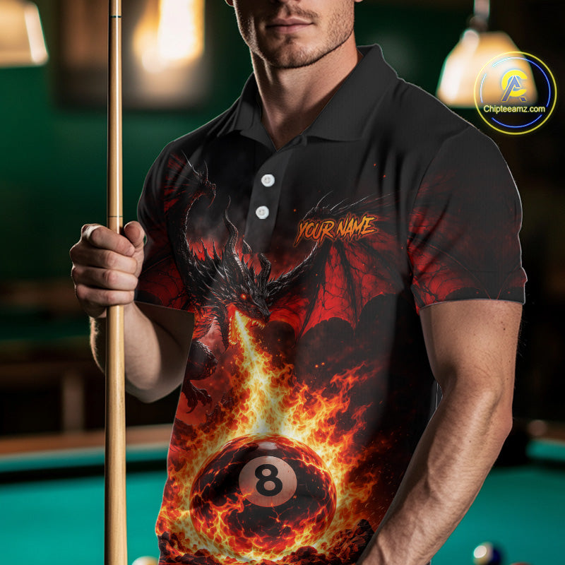 Custom Red Flame Dragon 8 Ball Pool Shirts Billiard Shirts Billiard Team Jersey
