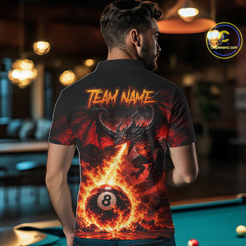Custom Red Flame Dragon 8 Ball Pool Shirts Billiard Shirts Billiard Team Jersey