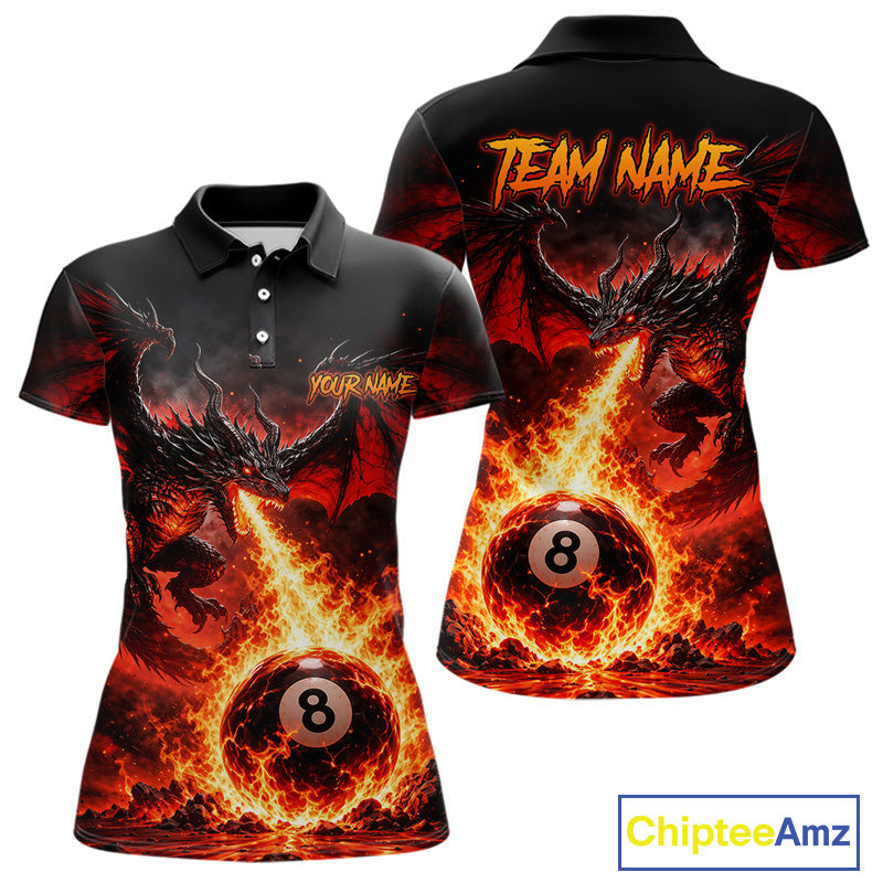 Custom Red Flame Dragon 8 Ball Pool Shirts Billiard Shirts Billiard Team Jersey