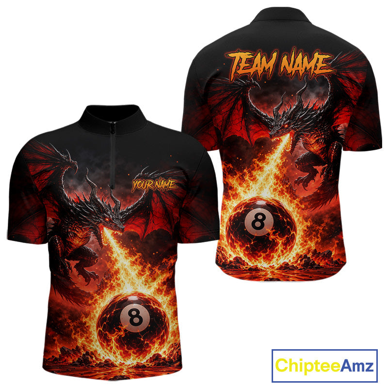 Custom Red Flame Dragon 8 Ball Pool Shirts Billiard Shirts Billiard Team Jersey