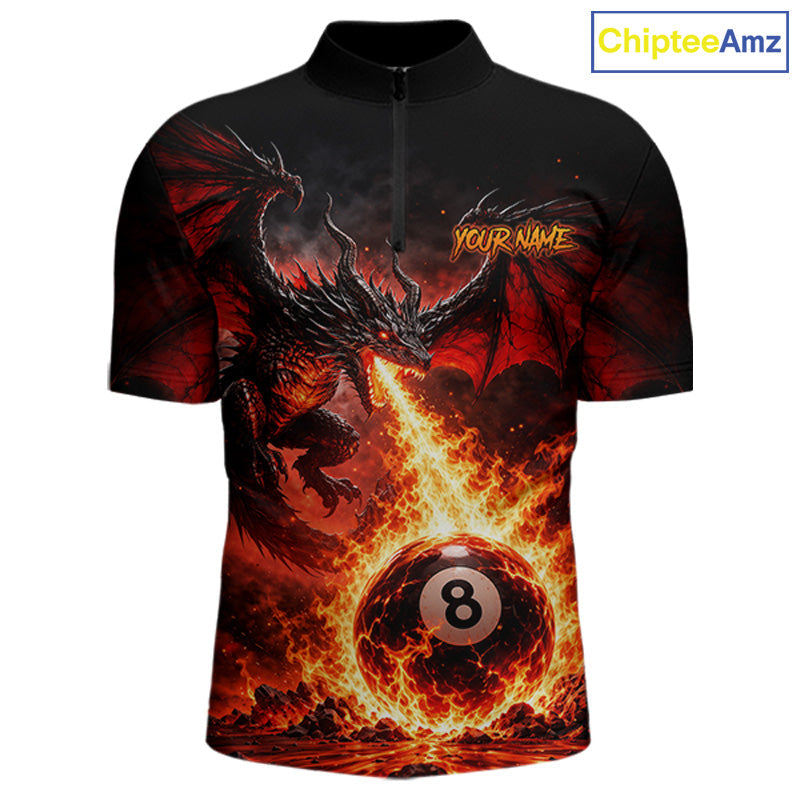 Custom Red Flame Dragon 8 Ball Pool Shirts Billiard Shirts Billiard Team Jersey