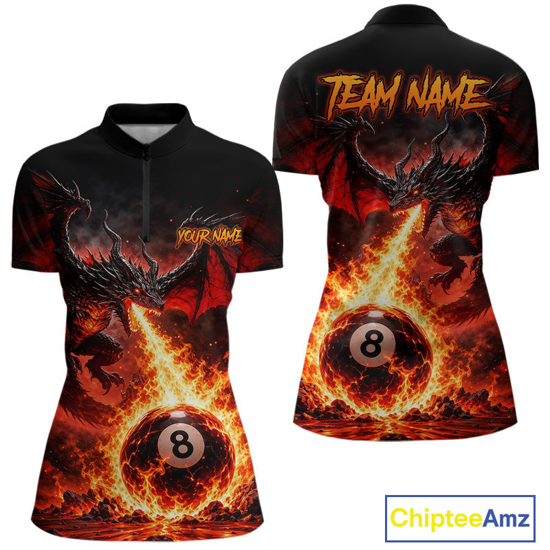 Custom Red Flame Dragon 8 Ball Pool Shirts Billiard Shirts Billiard Team Jersey