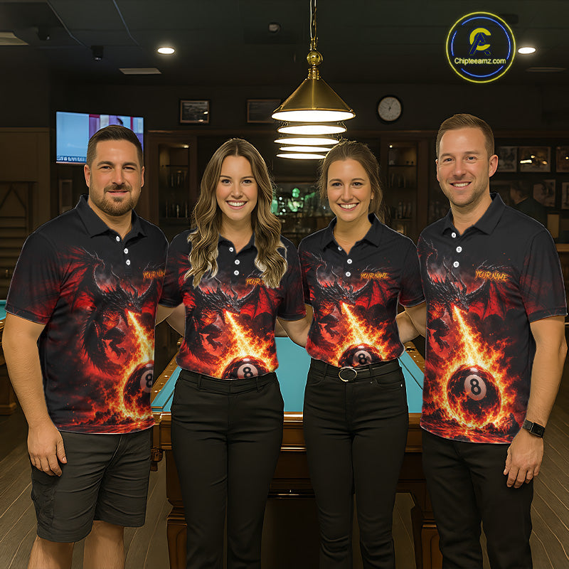 Custom Red Flame Dragon 8 Ball Pool Shirts Billiard Shirts Billiard Team Jersey