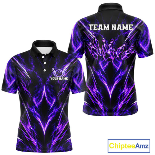 Custom Black Purple Smoke Bowling Team Shirts Bowling League Shirts Polo & 1/4 Zip