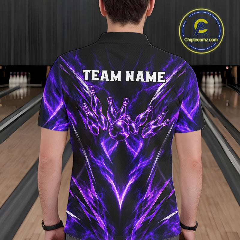 Custom Black Purple Smoke Bowling Team Shirts Bowling League Shirts Polo & 1/4 Zip