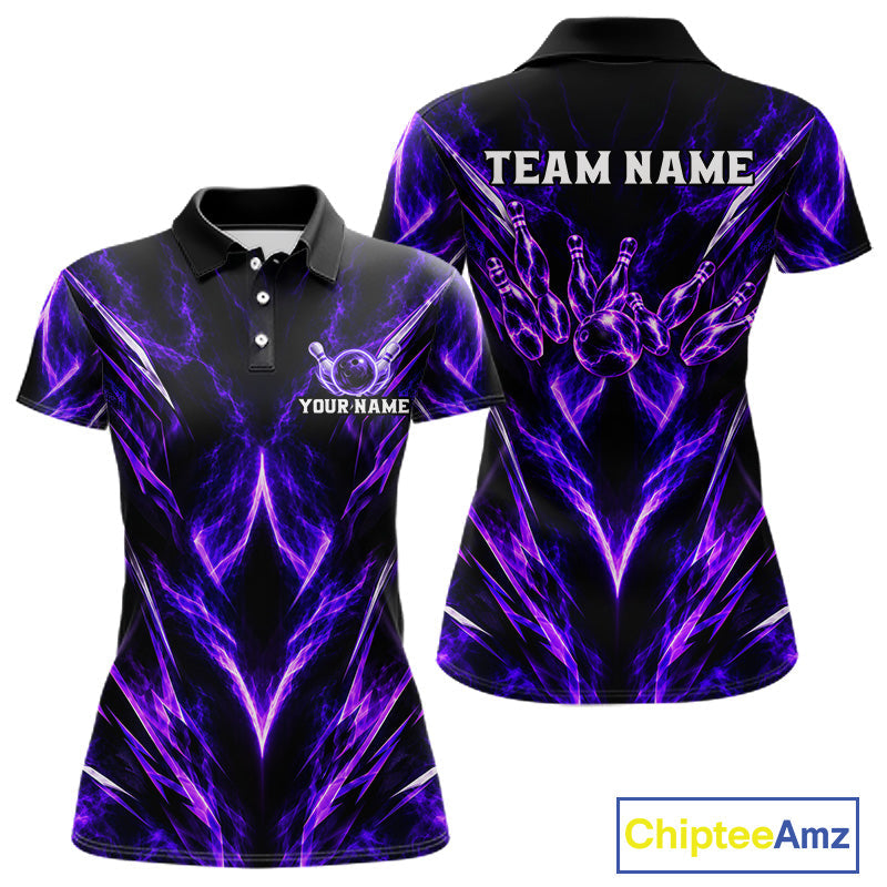 Custom Black Purple Smoke Bowling Team Shirts Bowling League Shirts Polo & 1/4 Zip