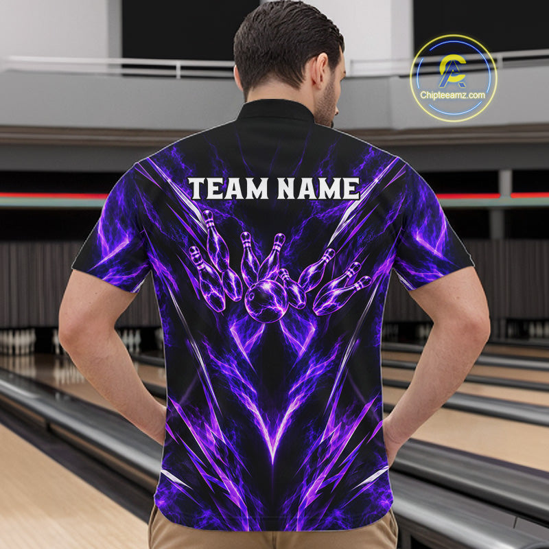 Custom Black Purple Smoke Bowling Team Shirts Bowling League Shirts Polo & 1/4 Zip