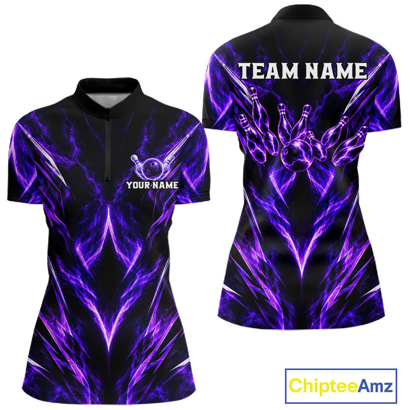 Custom Black Purple Smoke Bowling Team Shirts Bowling League Shirts Polo & 1/4 Zip
