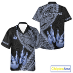 Custom Blue Tribal Hawaiian Bowling Jersey Bowling Team Shirts Bowling League