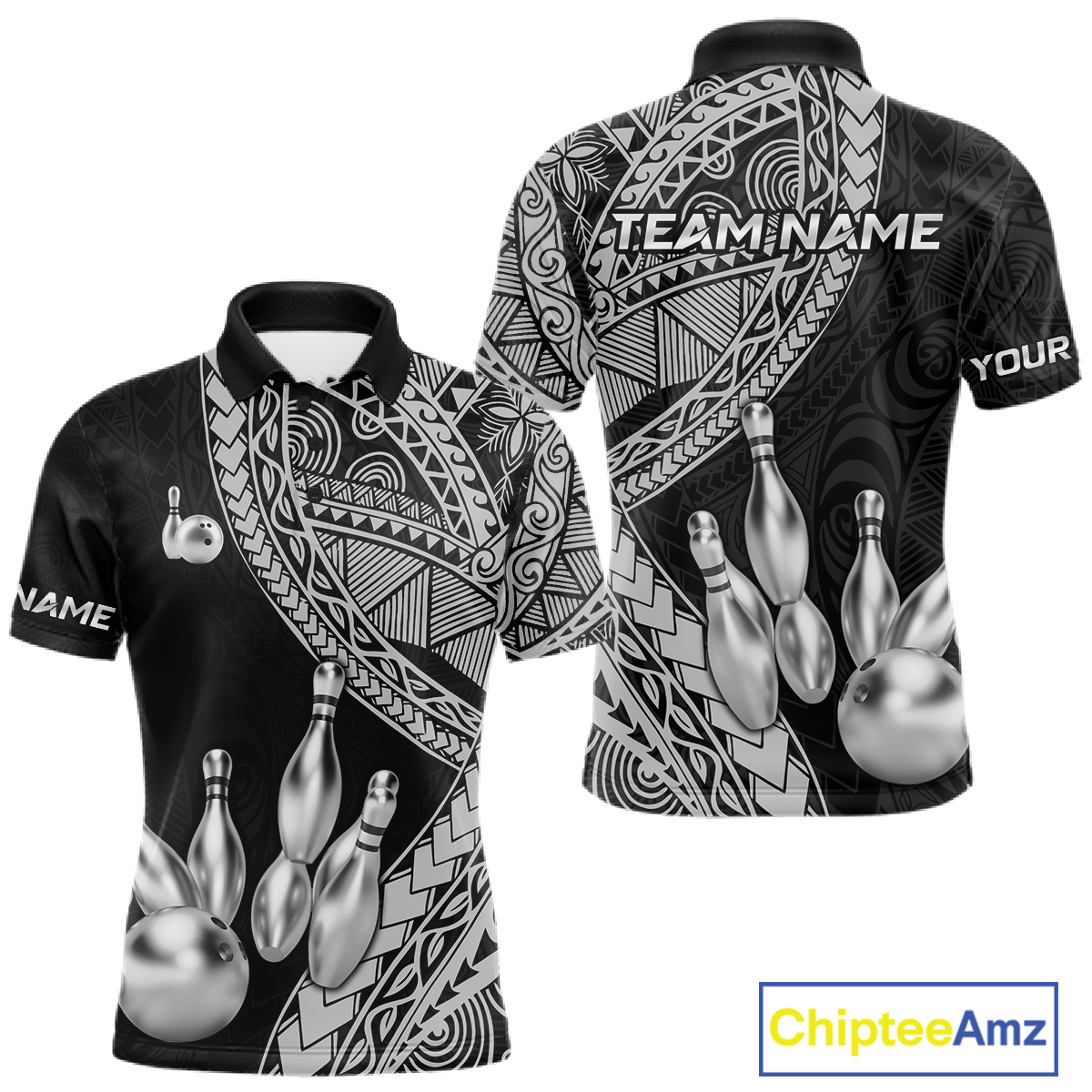 Black and White Tribal Pattern Bowling Jersey Bowling Uniform Bowling Team Shirts