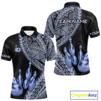 Black and Blue Tribal Pattern Bowling Jersey for Woen Bowling Uniform Bowling Team Shirts