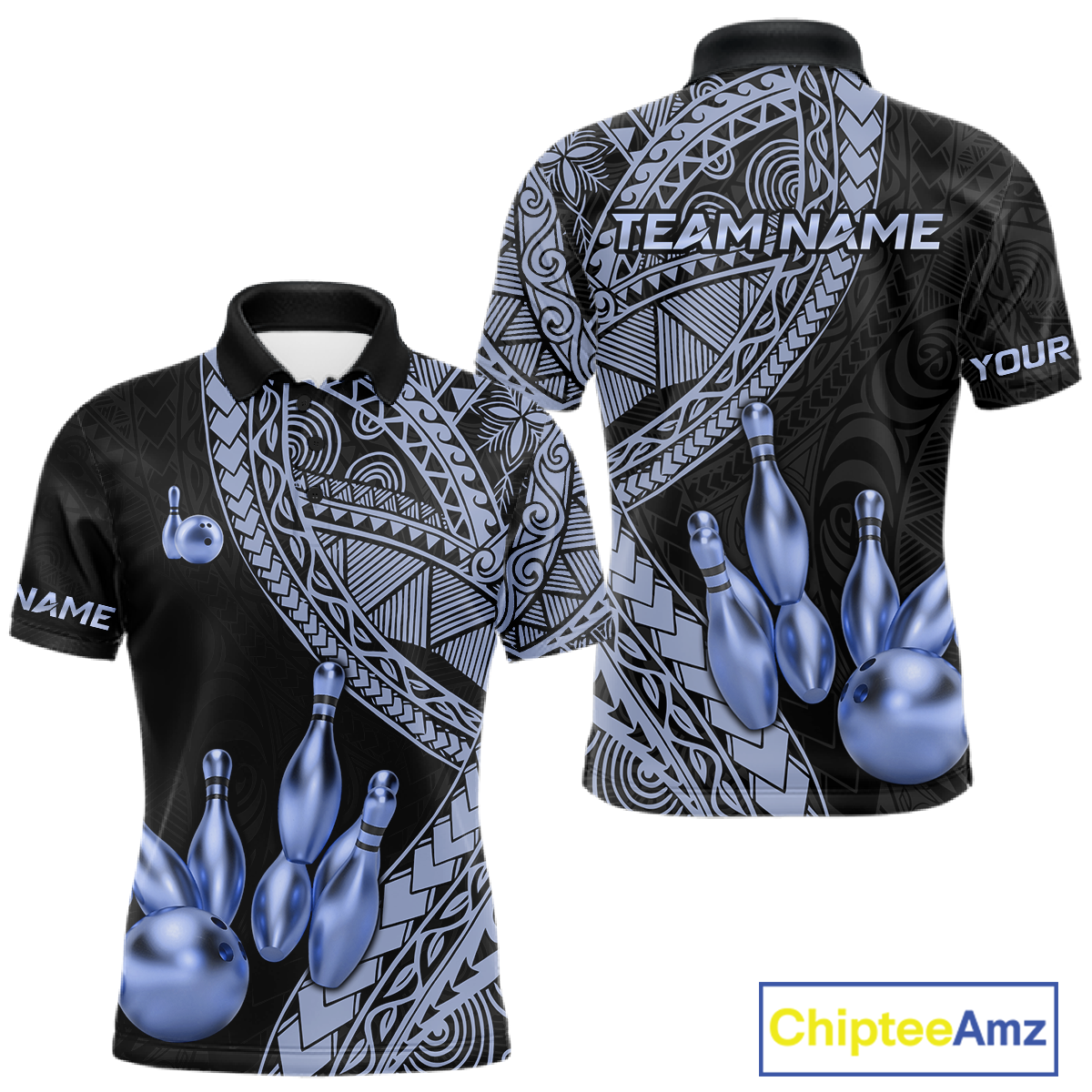 Black and Blue Tribal Pattern Bowling Jersey for Woen Bowling Uniform Bowling Team Shirts