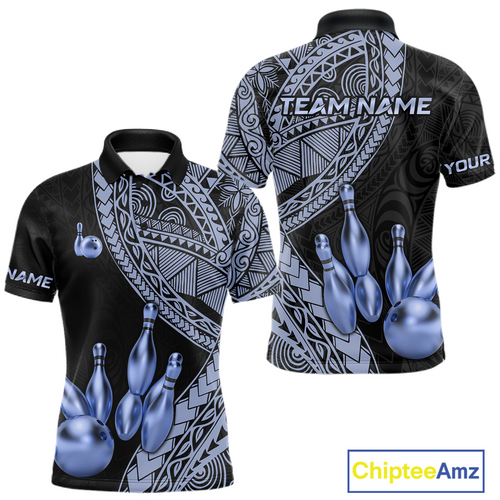 Black and Blue Tribal Pattern Bowling Jersey for Woen Bowling Uniform Bowling Team Shirts