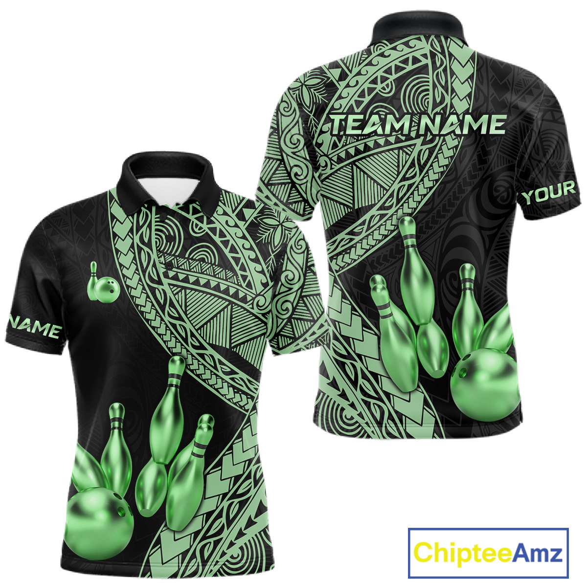 Black and Green Tribal Pattern Bowling Jersey Bowling Uniform Bowling Team Shirts