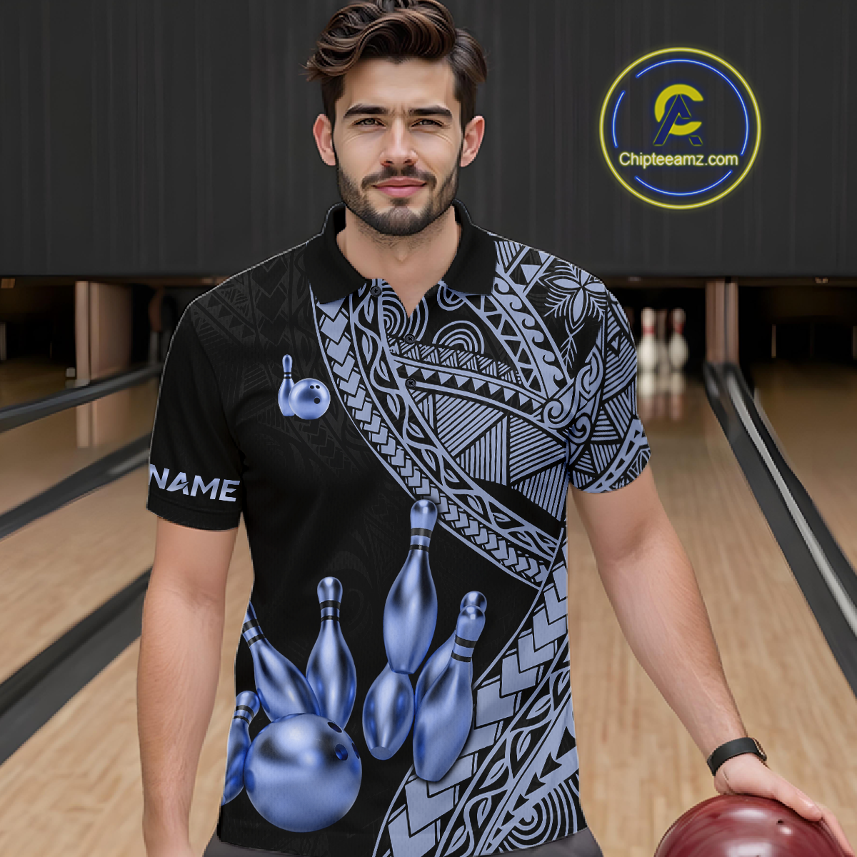 Black and Blue Tribal Pattern Bowling Jersey for Woen Bowling Uniform Bowling Team Shirts