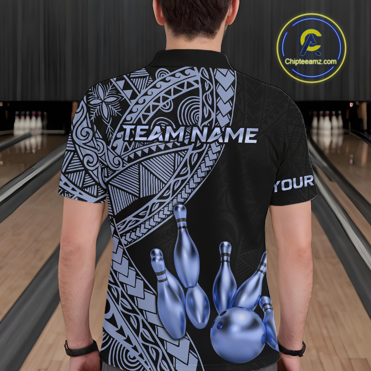 Black and Blue Tribal Pattern Bowling Jersey for Woen Bowling Uniform Bowling Team Shirts