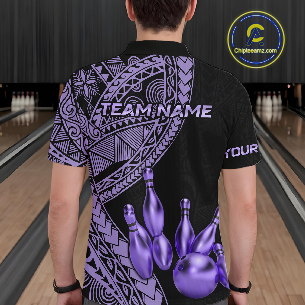 Black and Purple Tribal Pattern Bowling Jersey Bowling Uniform Bowling Team Shirts