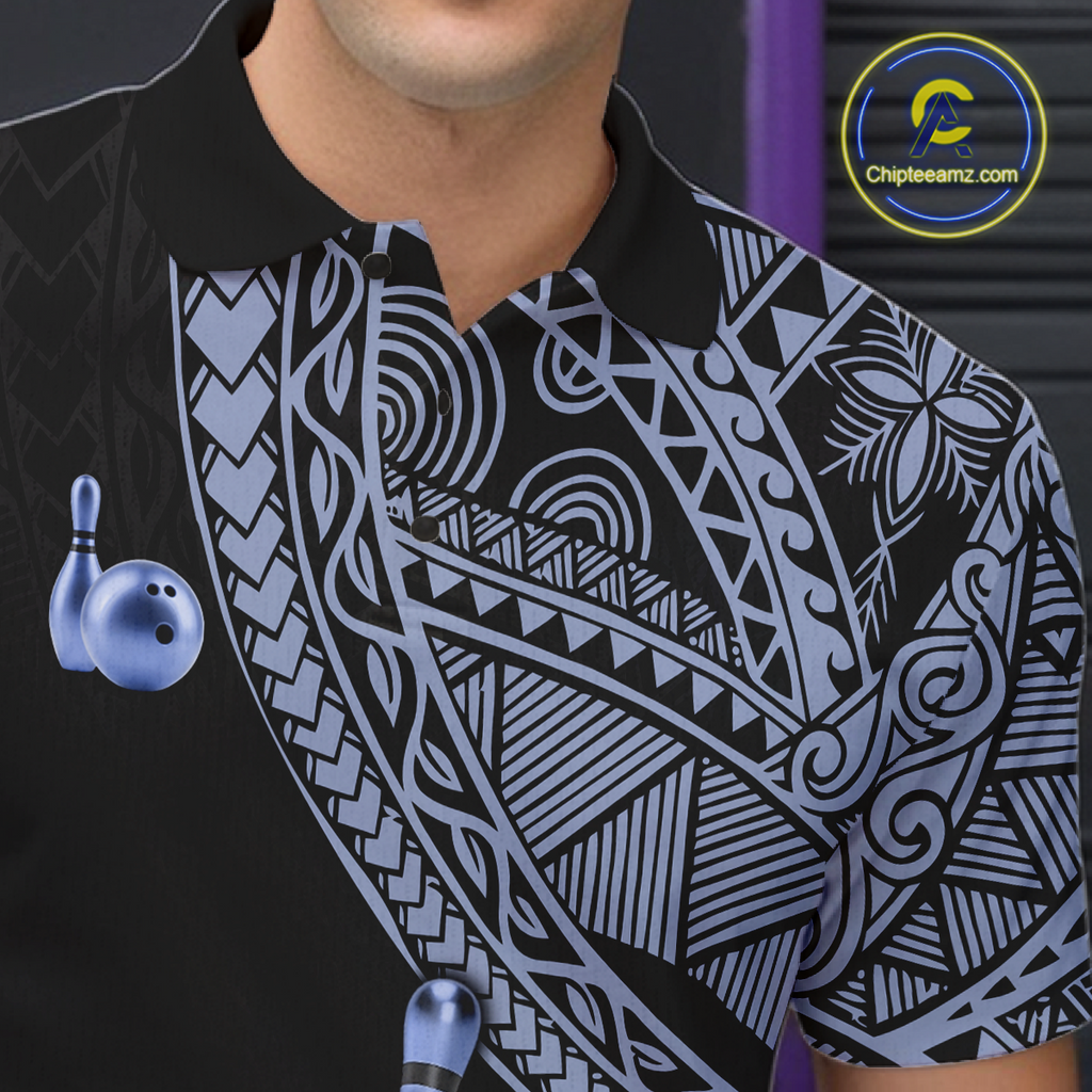 Black and Blue Tribal Pattern Bowling Jersey for Woen Bowling Uniform Bowling Team Shirts