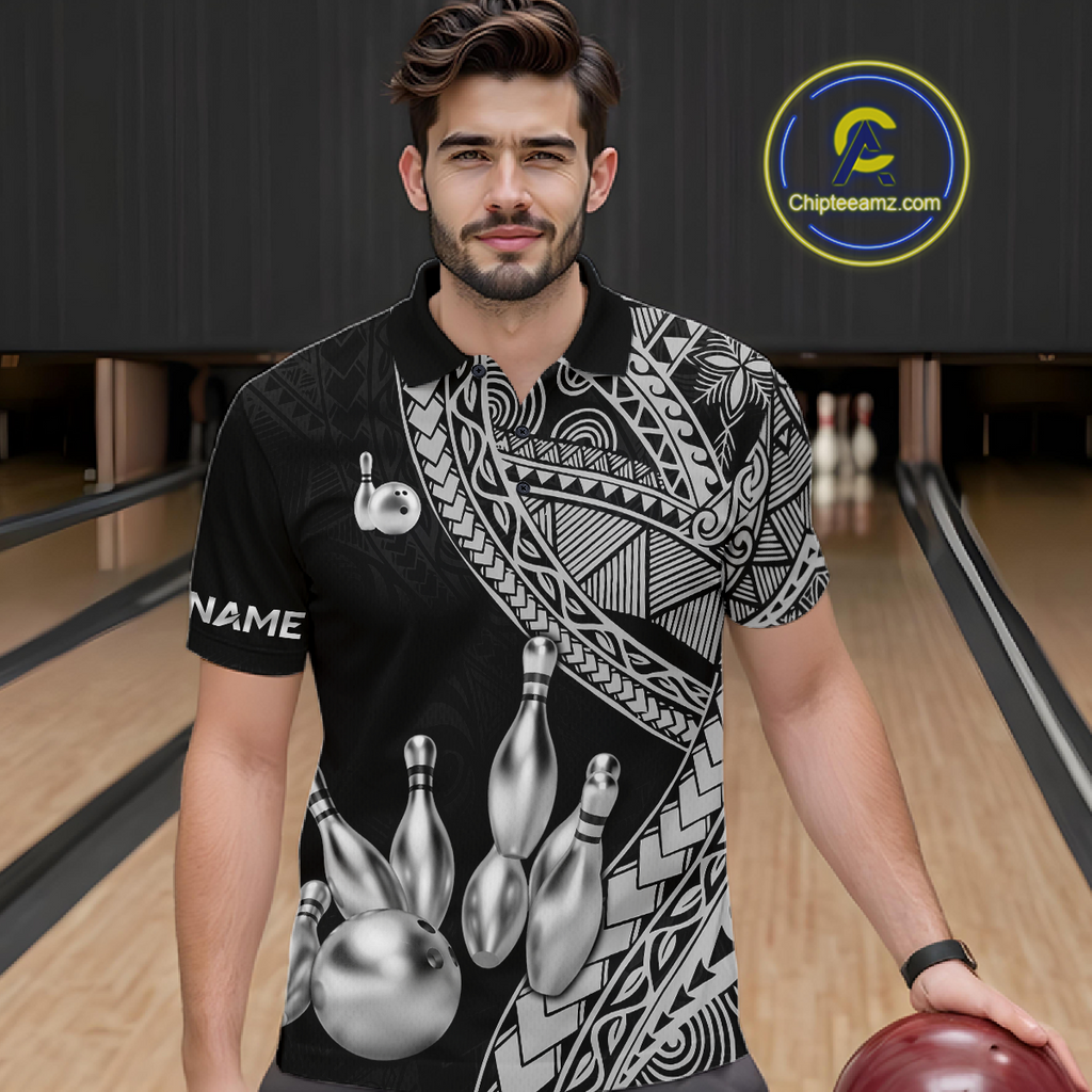 Black and White Tribal Pattern Bowling Jersey Bowling Uniform Bowling Team Shirts