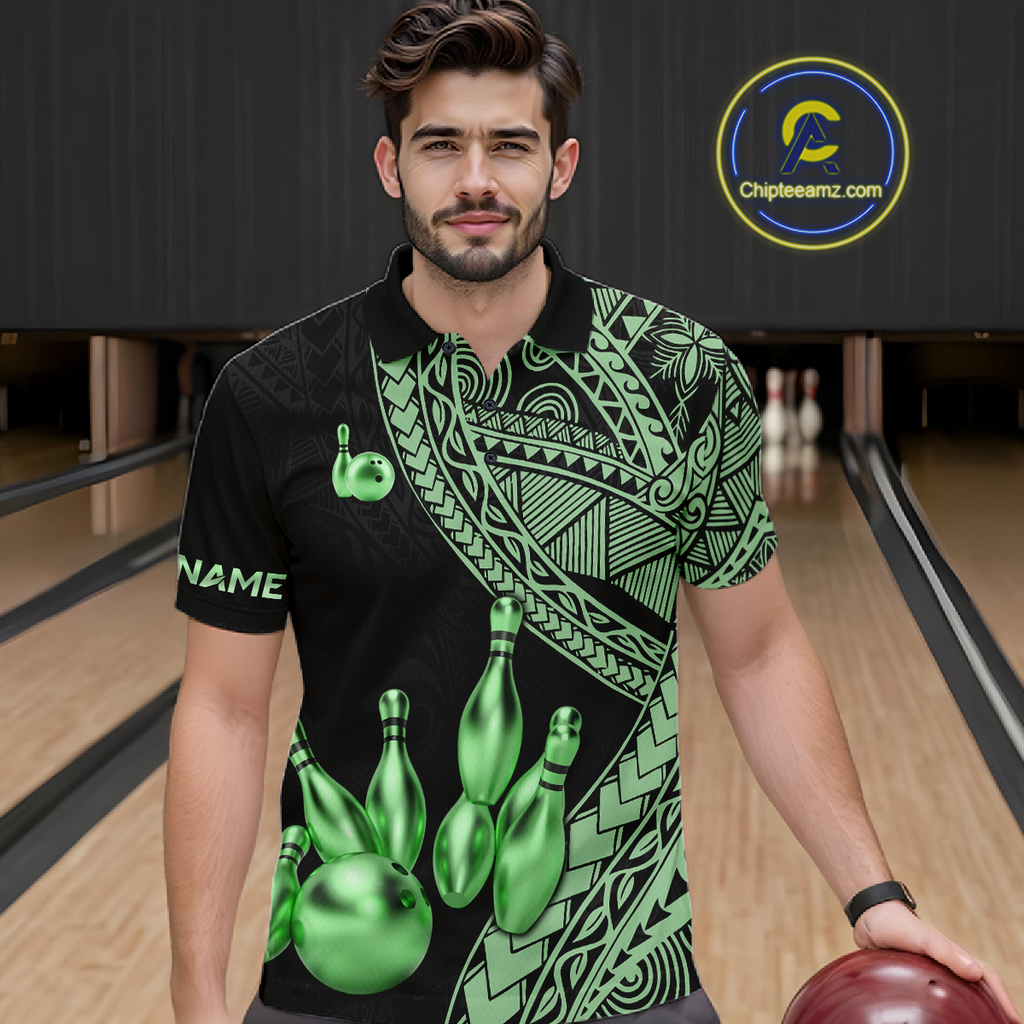 Black and Green Tribal Pattern Bowling Jersey Bowling Uniform Bowling Team Shirts