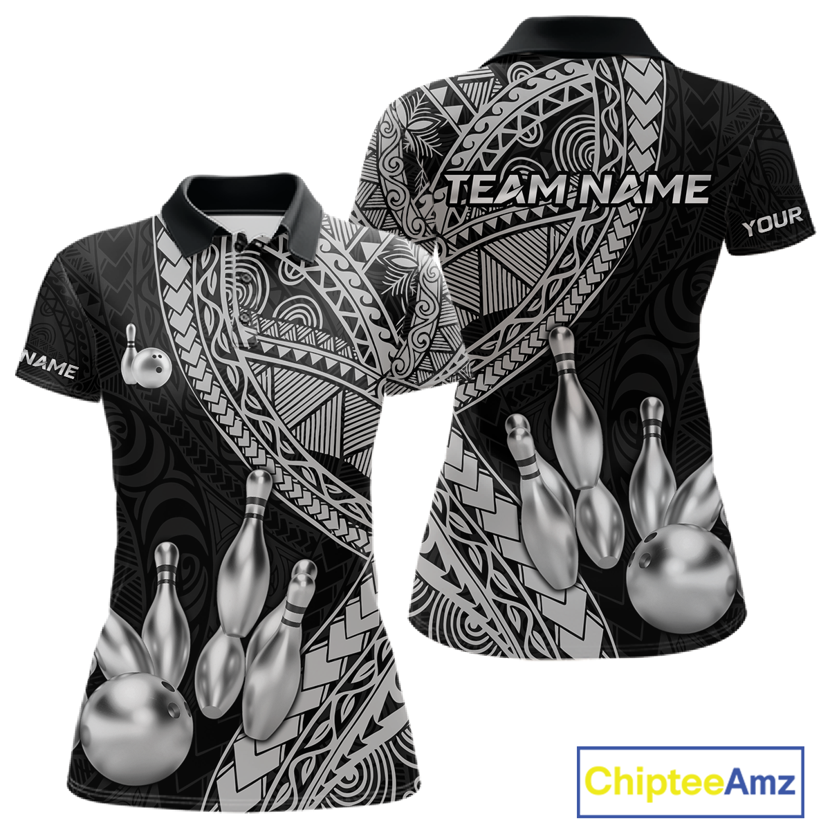 Black and White Tribal Pattern Bowling Jersey Bowling Uniform Bowling Team Shirts