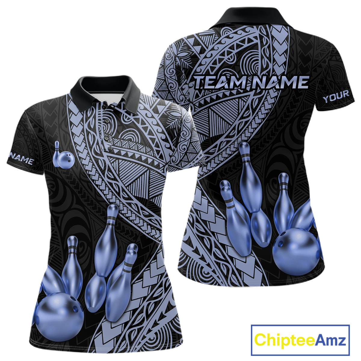 Black and Blue Tribal Pattern Bowling Jersey Bowling Uniform Bowling Team Shirts