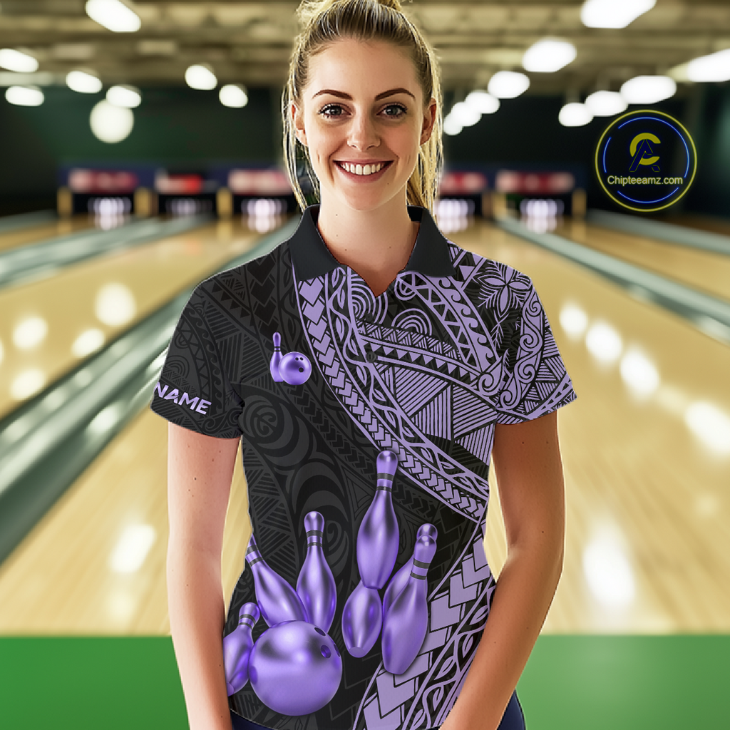 Black and Purple Tribal Pattern Bowling Jersey Bowling Uniform Bowling Team Shirts