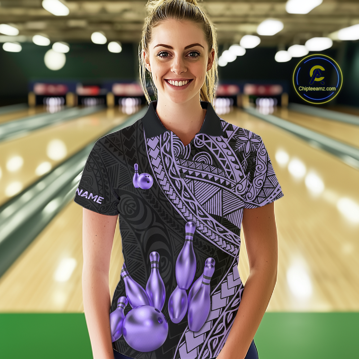 Black and Purple Tribal Pattern Bowling Jersey Bowling Uniform Bowling Team Shirts