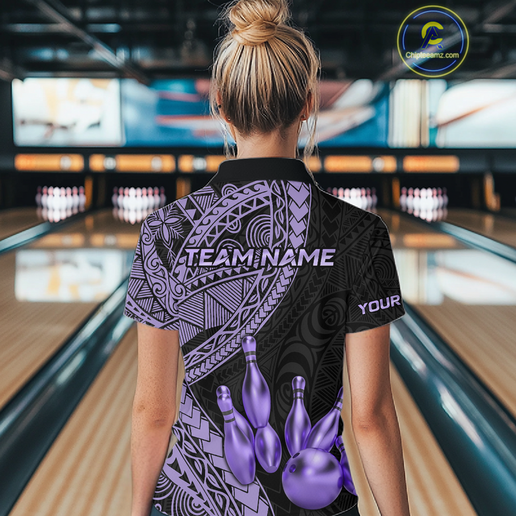 Black and Purple Tribal Pattern Bowling Jersey Bowling Uniform Bowling Team Shirts