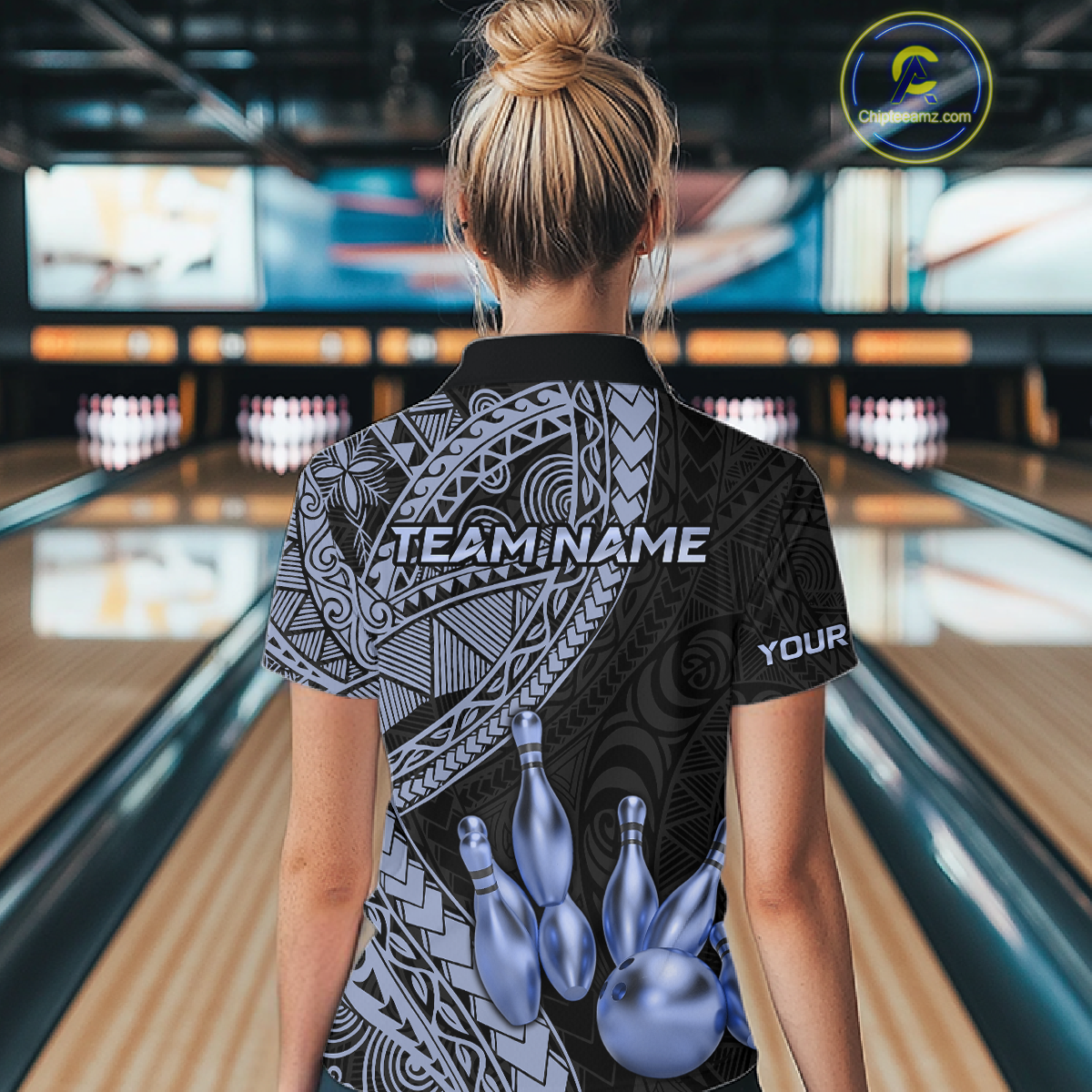 Black and Blue Tribal Pattern Bowling Jersey Bowling Uniform Bowling Team Shirts