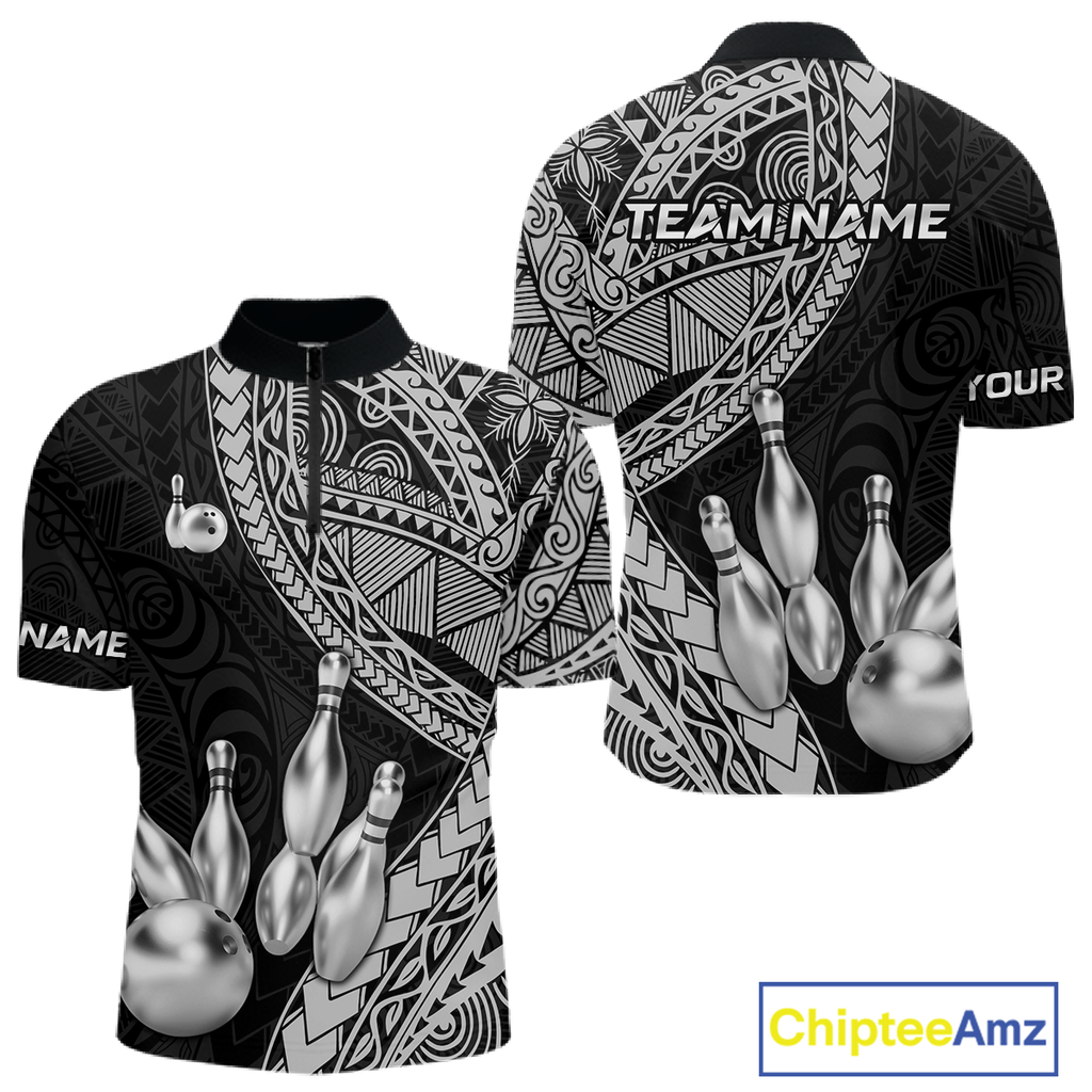 Black and White Tribal Pattern Bowling Jersey Bowling Uniform Bowling Team Shirts