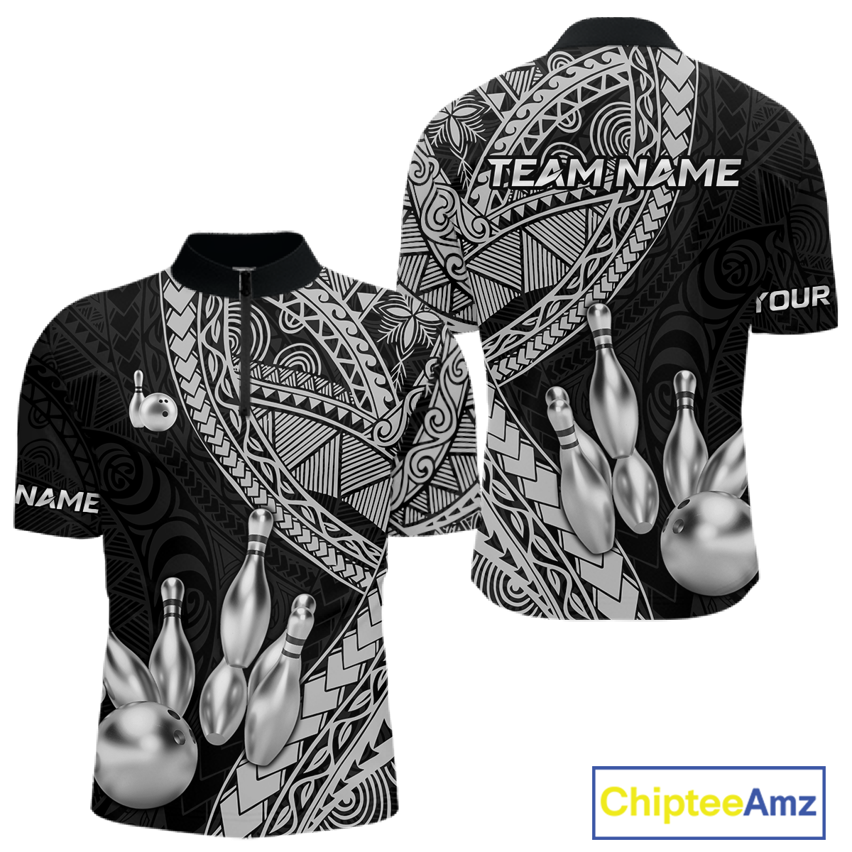 Black and White Tribal Pattern Bowling Jersey Bowling Uniform Bowling Team Shirts