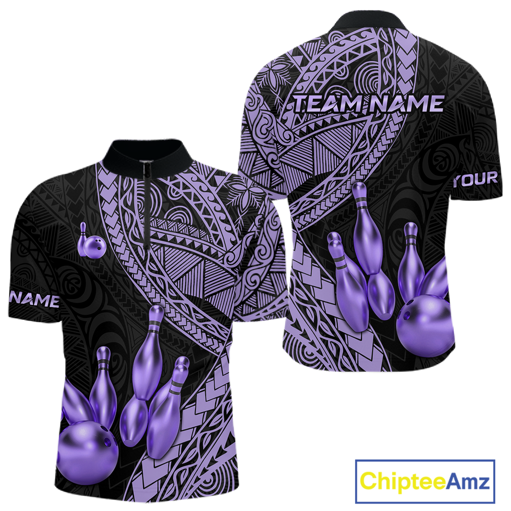 Black and Purple Tribal Pattern Bowling Jersey Bowling Uniform Bowling Team Shirts
