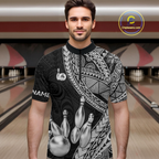Black and White Tribal Pattern Bowling Jersey Bowling Uniform Bowling Team Shirts
