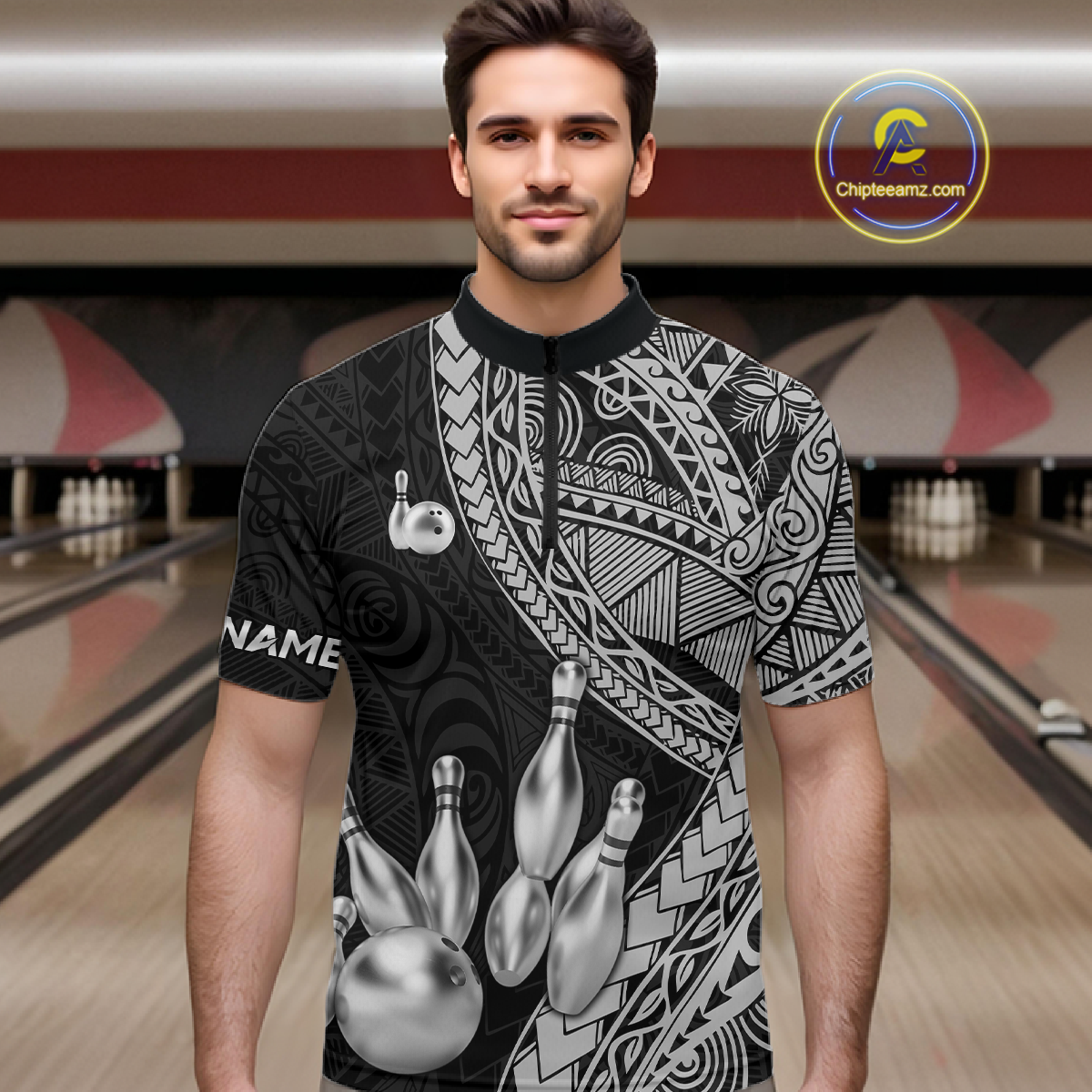 Black and White Tribal Pattern Bowling Jersey Bowling Uniform Bowling Team Shirts