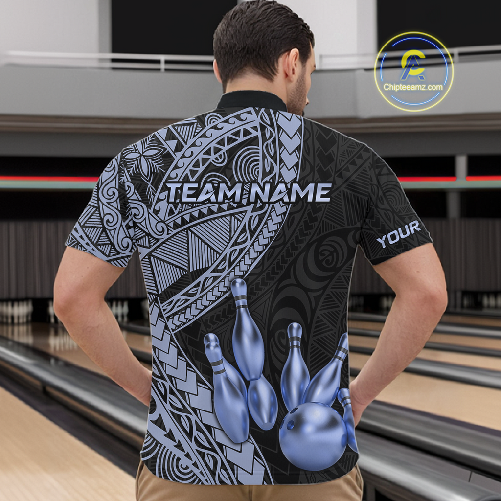 Black and Blue Tribal Pattern Bowling Jersey for Woen Bowling Uniform Bowling Team Shirts