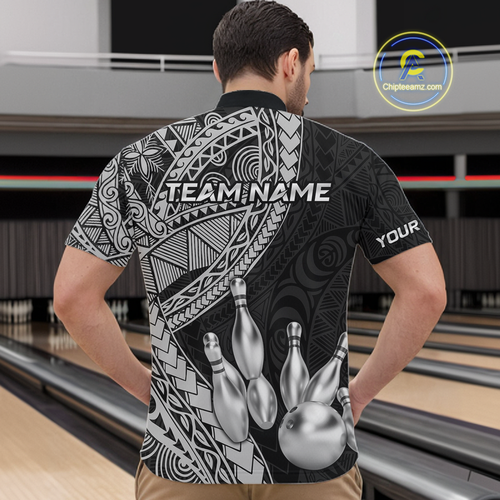 Black and White Tribal Pattern Bowling Jersey Bowling Uniform Bowling Team Shirts
