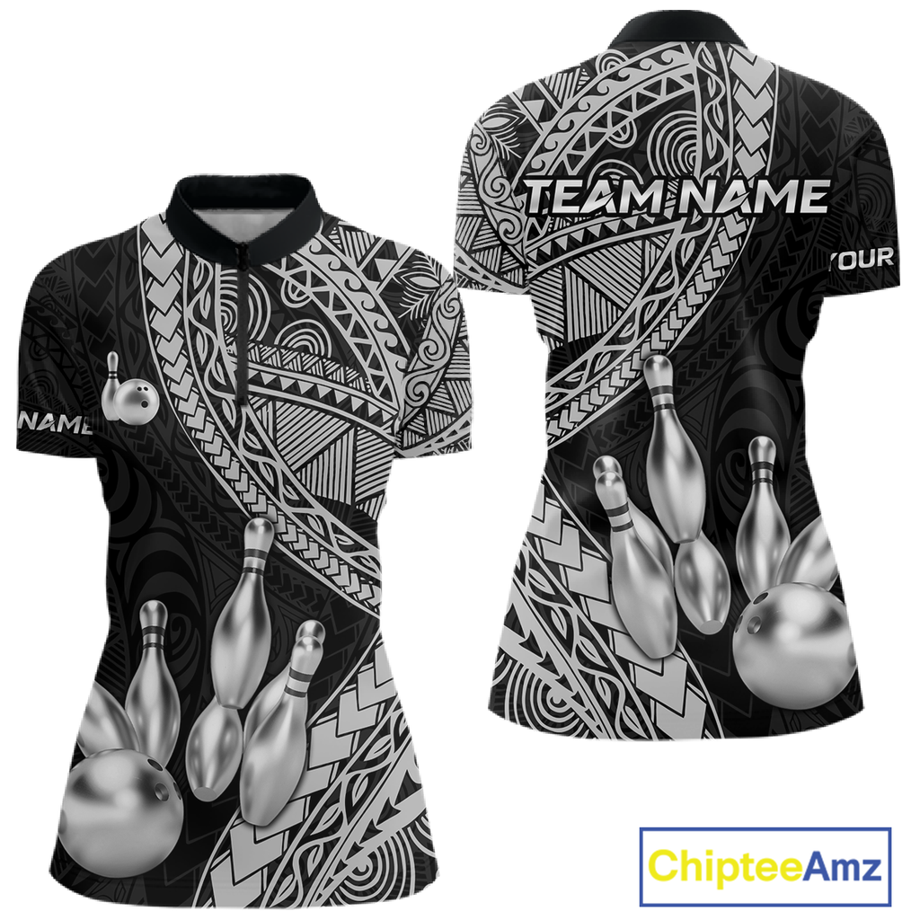 Black and White Tribal Pattern Bowling Jersey Bowling Uniform Bowling Team Shirts