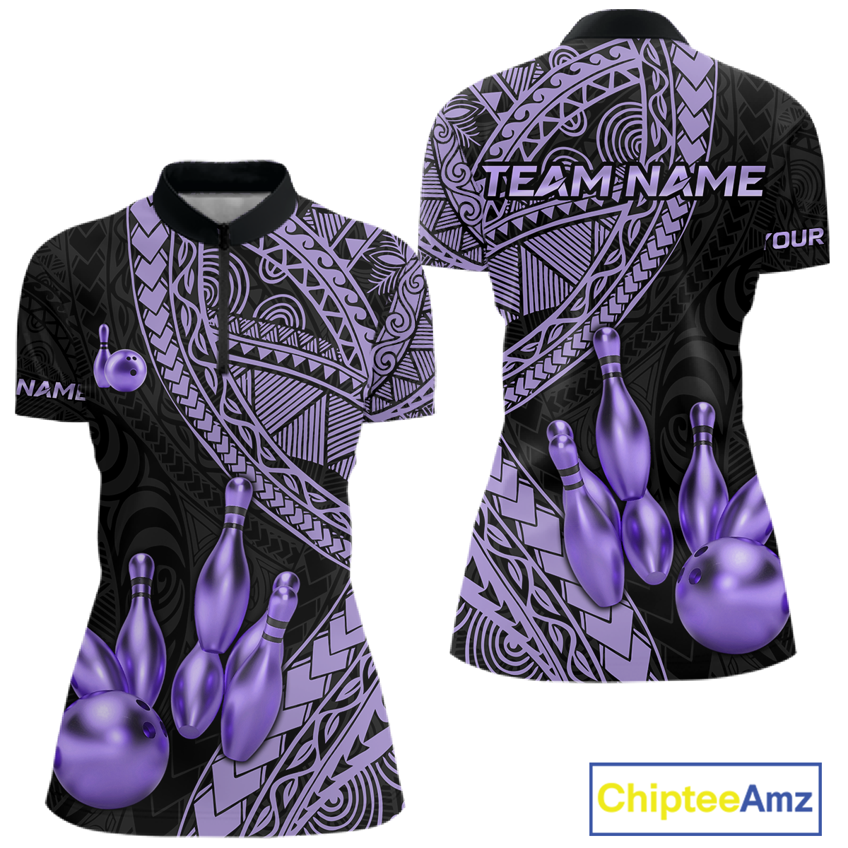 Black and Purple Tribal Pattern Bowling Jersey Bowling Uniform Bowling Team Shirts