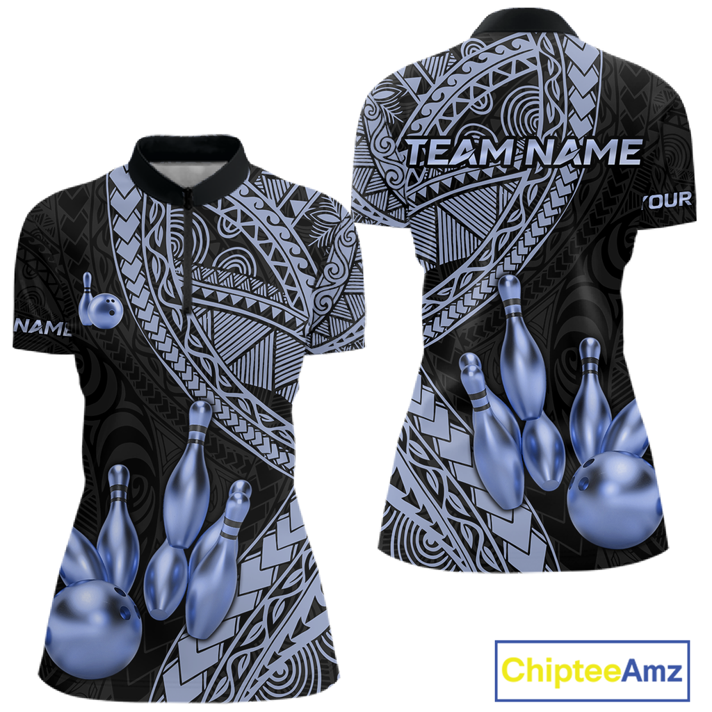 Black and Blue Tribal Pattern Bowling Jersey Bowling Uniform Bowling Team Shirts