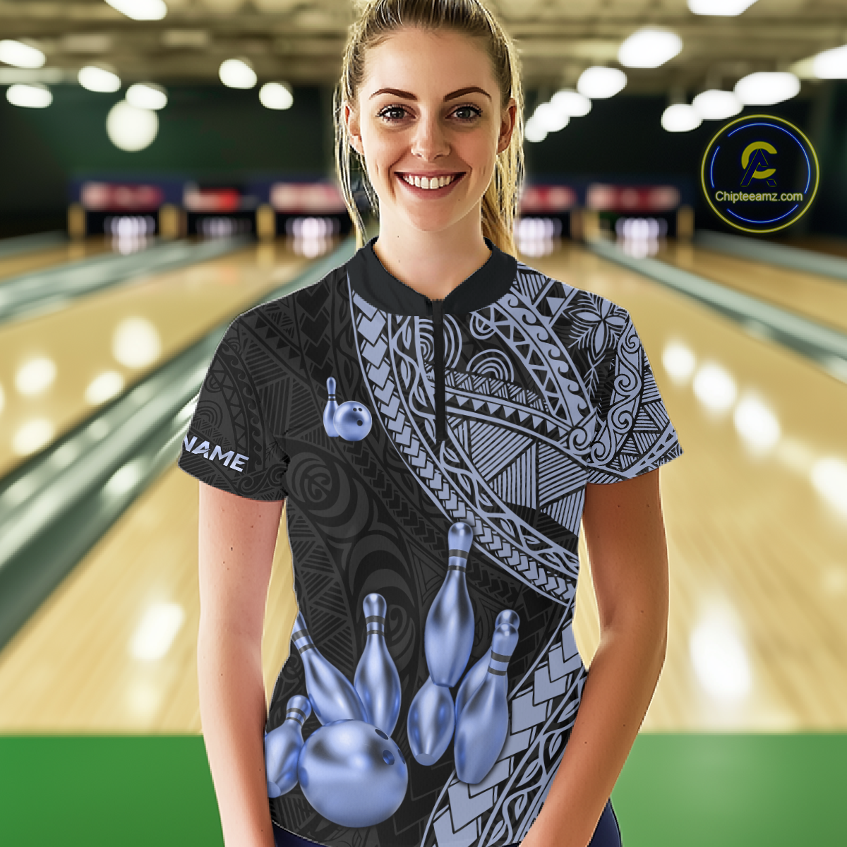 Black and Blue Tribal Pattern Bowling Jersey Bowling Uniform Bowling Team Shirts