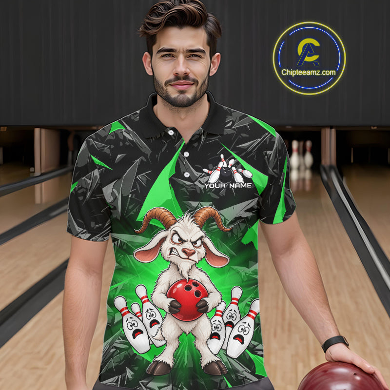 Custom Green Funny Goat Bowling Team Shirts Bowling Jerseys Bowling League with Team