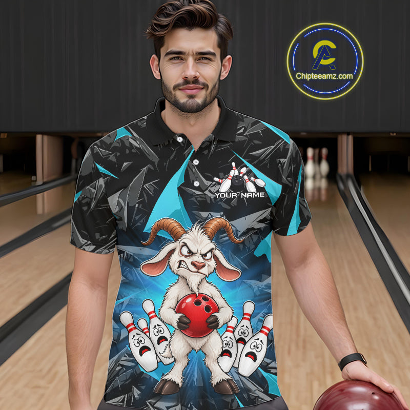 Custom Turquoise Funny Goat Bowling Team Shirts Bowling Jerseys Bowling League with Team