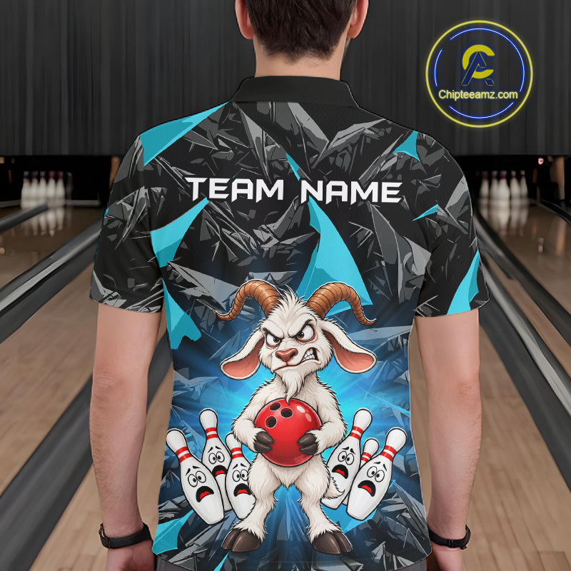 Custom Turquoise Funny Goat Bowling Team Shirts Bowling Jerseys Bowling League with Team