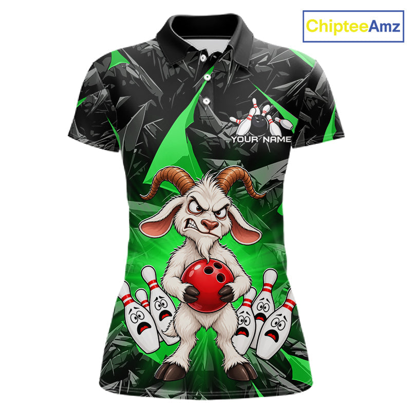Custom Green Funny Goat Bowling Team Shirts Bowling Jerseys Bowling League with Team
