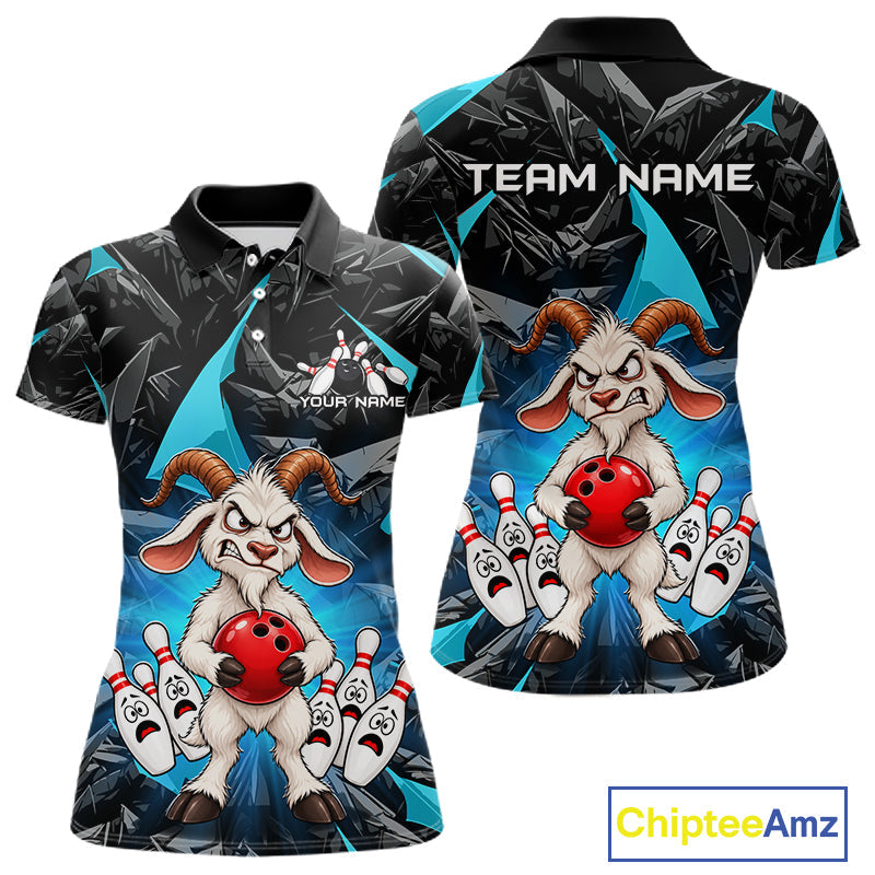 Custom Turquoise Funny Goat Bowling Team Shirts Bowling Jerseys Bowling League with Team