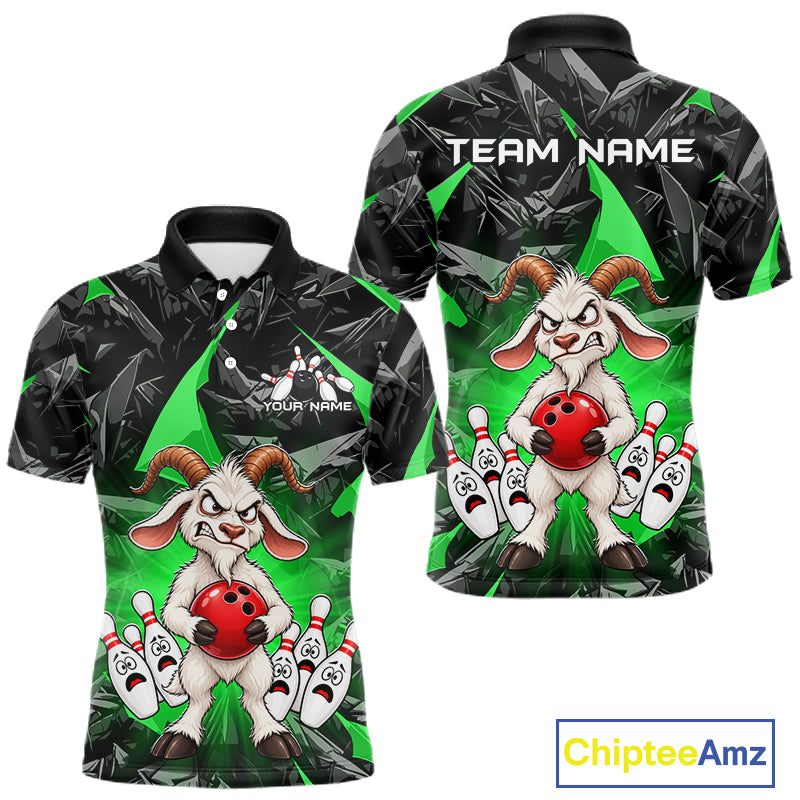Custom Green Funny Goat Bowling Team Shirts Bowling Jerseys Bowling League with Team